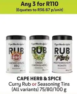 Makro CAPE HERB & SPICE Curry Rub or Seasoning Tins offer