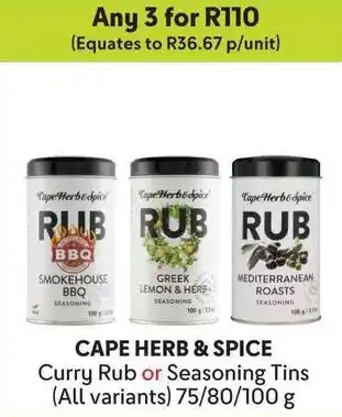 Makro CAPE HERB & SPICE Curry Rub or Seasoning Tins offer