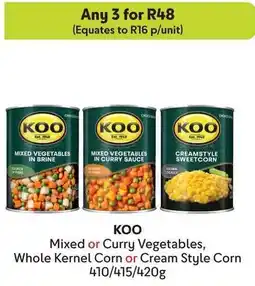 Makro KOO Mixed or Curry Vegetables, Whole Kernel Corn or Cream Style Corn offer