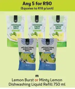 Makro m Lemon Burst or Minty Lemon Dishwashing Liquid Refill offer