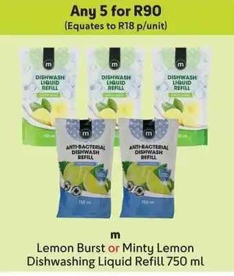 Makro m Lemon Burst or Minty Lemon Dishwashing Liquid Refill offer