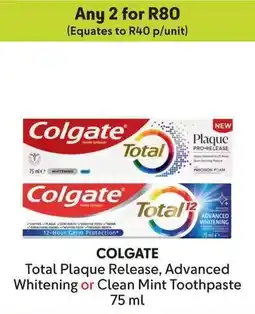 Makro COLGATE Total Plaque Release, Advanced Whitening or Clean Mint Toothpaste offer