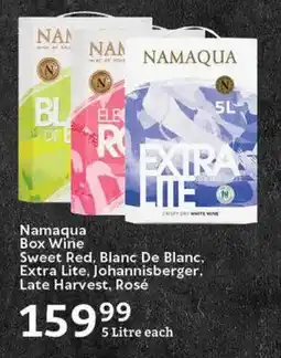 Oxford Freshmarket Namaqua Box Wine Sweet Red, Blanc De Blanc, Extra Lite, Johannisberger, Late Harvest, Rosé offer