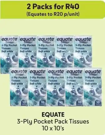 Makro EQUATE 3-Ply Pocket Pack Tissues offer