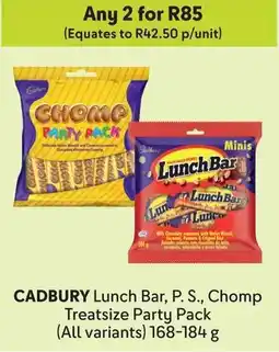 Makro CADBURY Lunch Bar, P. S., Chomp Treatsize Party Pack offer