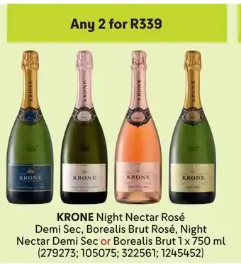 Makro KRONE Night Nectar Rosé Demi Sec, Borealis Brut Rosé, Night Nectar Demi Sec or Borealis Brut offer