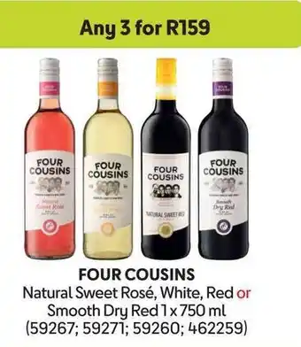 Makro FOUR COUSINS Natural Sweet Rosé, White, Red or Smooth Dry Red offer