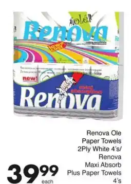 Save Renova Ole Paper Towels 2Ply White/ Renova Maxi Absorb Plus Paper Towels offer