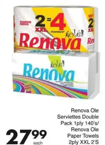 Save Renova Ole Serviettes Double Pack 1ply/ Renova Ole Paper Towels 2ply offer