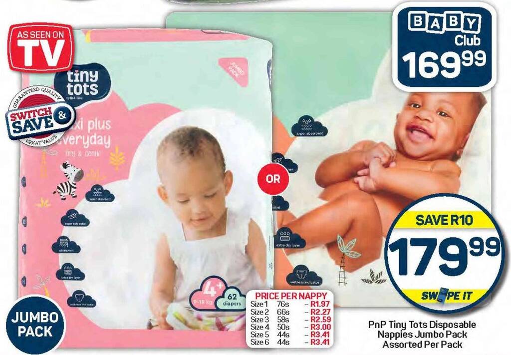 Dunnes Nappies PnP Tiny Tots Disposable Nappies Jumbo Pack