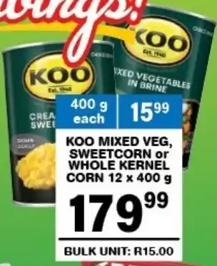 Giant Hyper Koo mixed veg, sweetcorn or whole kernel corn offer