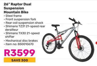 Game 26" Raptor Dual Suspension Mountain Bike offer