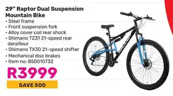 Game 29" Raptor Dual Suspension Mountain Bike offer