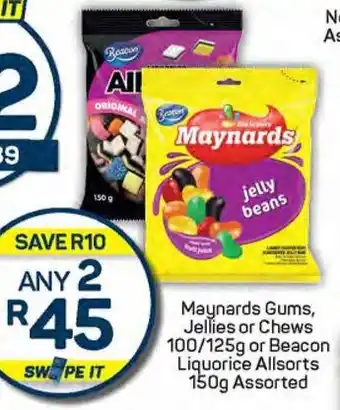 Pick n Pay Maynards Gums, Jellies or Chews 100/125g or Beacon Liquorice Allsorts Assorted offer