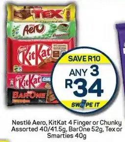 Pick n Pay Nestlé Aero, KitKat 4 Finger or Chunky Assorted, BarOne, Tex or Smarties offer