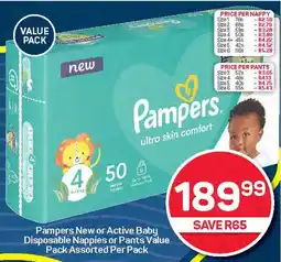 Pick n Pay Pampers New or Active Baby Disposable Nappies or Pants Value Pack Assorted Per Pack offer