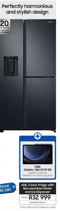 Samsung SAMSUNG 3-Door Fridge with Non-plumbed Water and Ice Dispenser offer