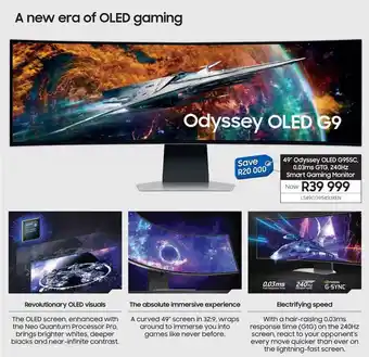 Samsung SAMSUNG 49" Odyssey OLED G95SC, 0.03ms GTG, 240HZ Smart Gaming Monitor offer