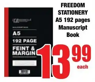 Boxer Superstores FREEDOM STATIONERY A5 192 pages Manuscript Book offer