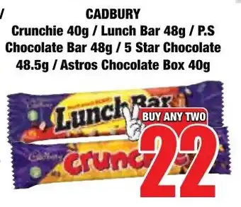 Boxer Superstores CADBURY Crunchie/ Lunch Bar/ P.S Chocolate Bar/ 5 Star Chocolate/ Astros Chocolate Box offer