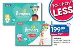 Clicks Pampers Active Baby Disposable Nappies or Pants Value Pack offer