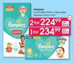 Clicks Pampers Active Baby Pants or Disposable Napples Jumbo Pack offer