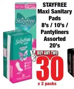 Boxer Superstores STAYFREE Maxi Sanitary Pads/ Pantyliners Assorted offer