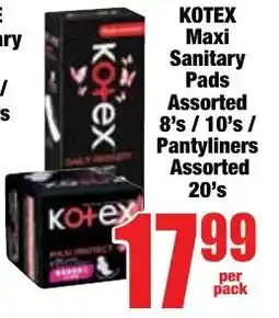 Boxer Superstores KOTEX Maxi Sanitary Pads Assorted/ Pantyliners Assorted offer