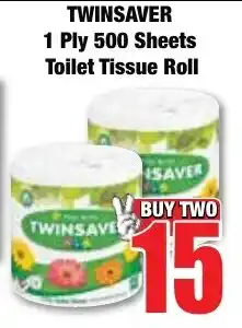 Boxer Superstores TWINSAVER 1 Ply 500 Sheets Toilet Tissue Roll offer