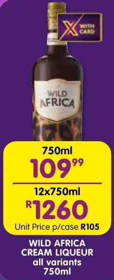 Shoprite Liquor Wild africa cream liqueur all variants offer