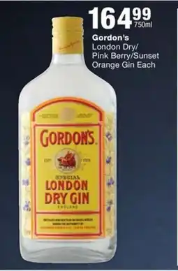 Checkers Liquor Shop Gordon's London Dry/ Pink Berry/Sunset Orange Gin offer