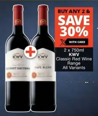 Checkers Liquor Shop KWV Classic Red Wine Range All Variants offer