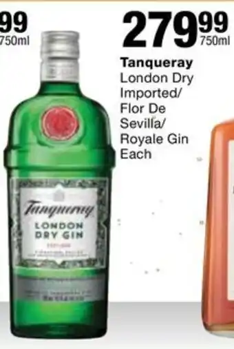 Checkers Liquor Shop Tanqueray London Dry Imported/ Flor De Sevilla/ Royale Gin offer