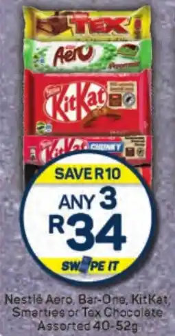 Pick n Pay Hypermarket Nestlé Aero, Bar-One, KitKat, Smarties or Tex Chocolate Assorted offer