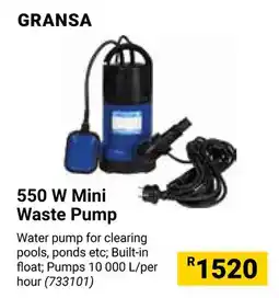 Builders Warehouse GRANSA 550 W Mini Waste Pump offer