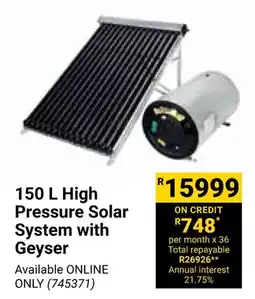 Builders Warehouse High Pressure Solar System with Geyser offer