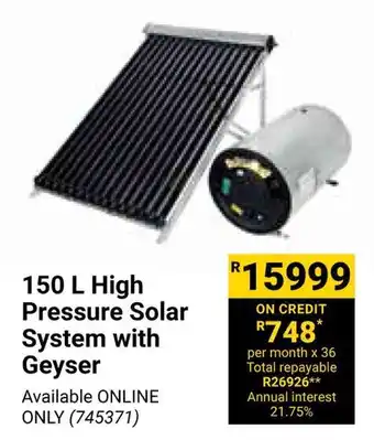 Builders Warehouse High Pressure Solar System with Geyser offer