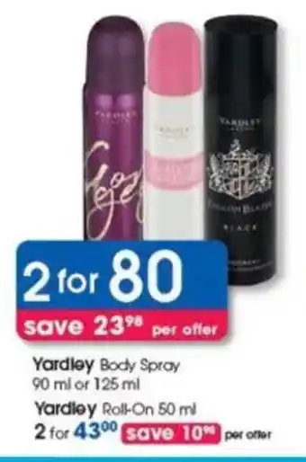 Clicks Yardley Body Spray offer