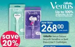 Clicks Gillette Venus Deluxe Smooth Sensitive or Swirl Razor plus 2 Cartridges offer