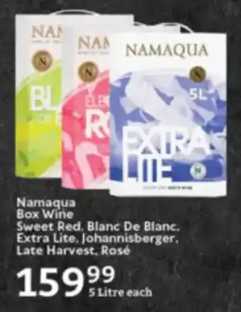 Oxford Freshmarket Namaqua Box Wine Sweet Red, Blanc De Blanc, Extra Lite, Johannisberger, Late Harvest, Rosé offer