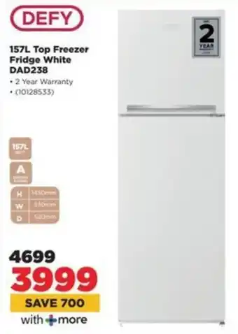 HiFi Corp DEFY Top Freezer Fridge White DAD238 offer