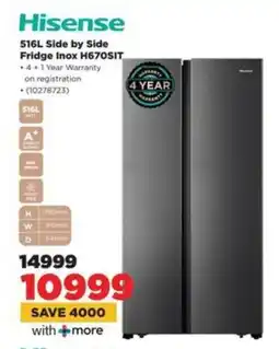 HiFi Corp Hisense Side by Side Fridge Inox H670SIT offer