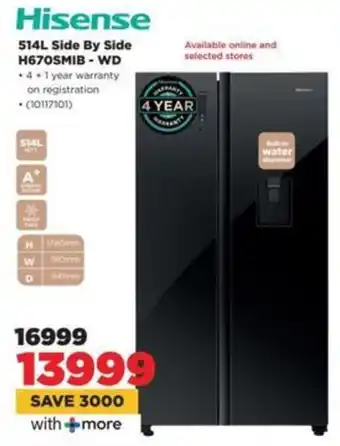 HiFi Corp Hisense Side By Side H670SMIB-WD offer