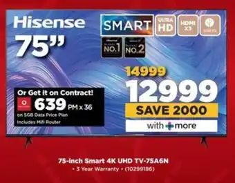 HiFi Corp Hisense 75-inch Smart 4K UHD TV-75A6N offer