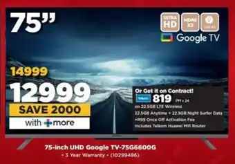 HiFi Corp Skyworth 75-inch UHD Google TV-75G6600G offer