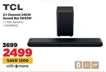 HiFi Corp TCL 3.1 Channel 240W Sound Bar S643W offer