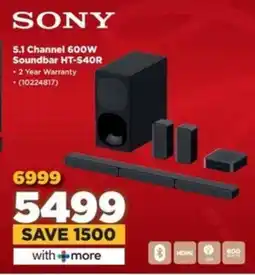 HiFi Corp SONY 5.1 Channel 600W Soundbar HT-S40R offer