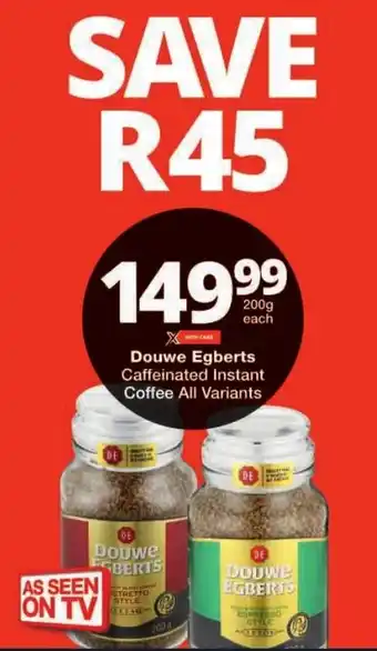 Checkers Douwe Egberts Caffeinated Instant Coffee All Variants offer