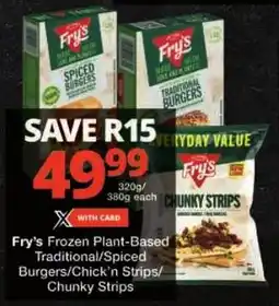 Checkers Fry's Frozen Plant-Based Traditional/Spiced Burgers/Chick'n Strips/ Chunky Strips offer