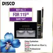 Dis-Chem Disco False Eyelashes Plus Eyelash Brush On Glue 5g Plus Black Professional Eyeliner-For All 3 offer